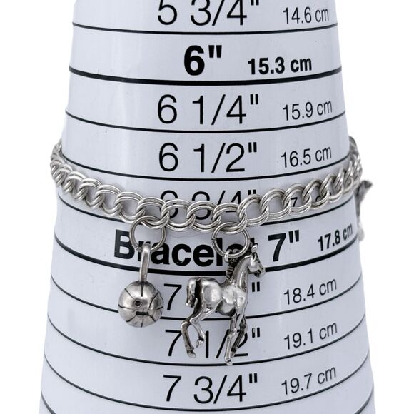 Vintage Italy SU Sterling Silver 925 Frog Horse Basketball Charm Bracelet 7" - Picture 3 of 6